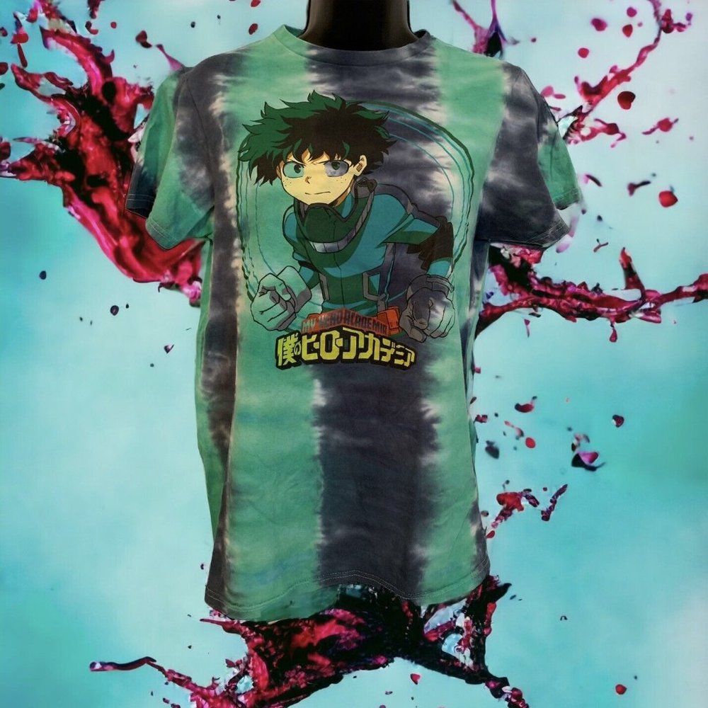 My Hero Academia Shirt Green Tye Dye Short Sleeve Crew Neck Anime Cartoons TV S